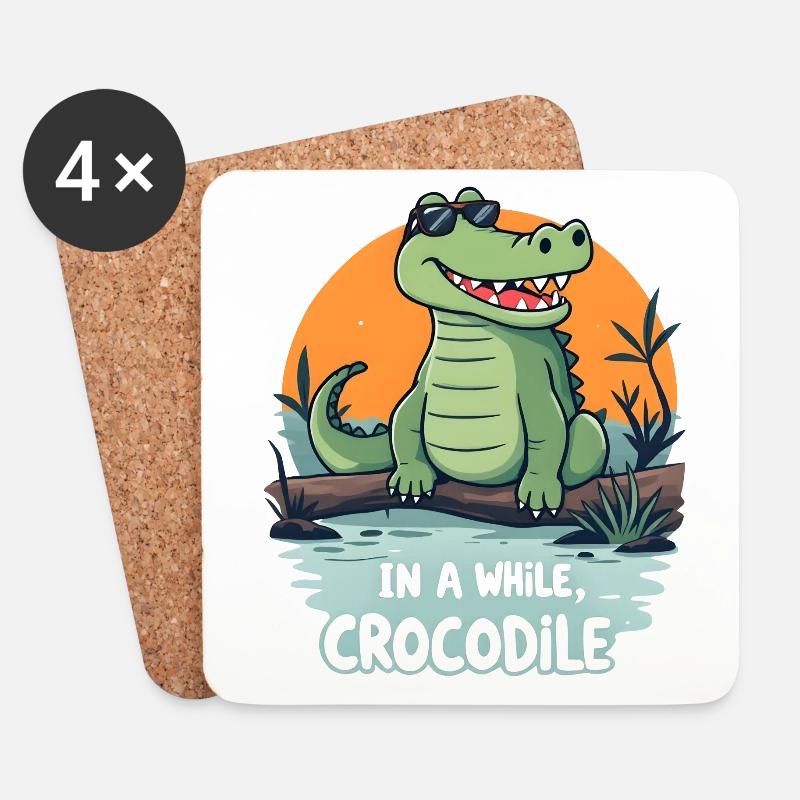 Lustiges Krokodil - In a while crocodile - Untersetzer (4er-Set) - Weiß