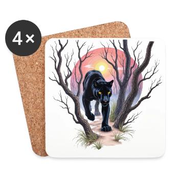 Panthère à la chasse - Dessous de verre (lot de 4) - blanc - Devant