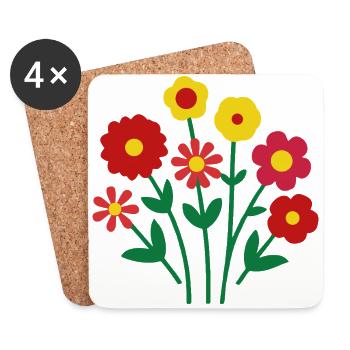 Colorful Flowers - Cheerful Blossom Design - Coasters (set of 4) - white - Front