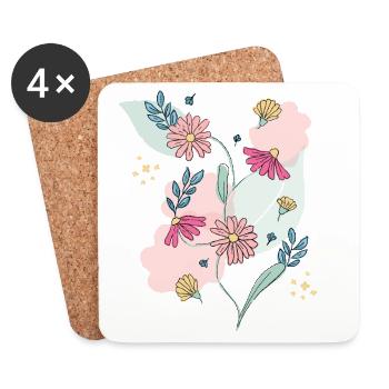 Fleurs de printemps - Dessous de verre (lot de 4) - blanc - Devant