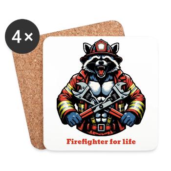 Fire Brigade Raccoon - Coasters (set of 4) - white - Front