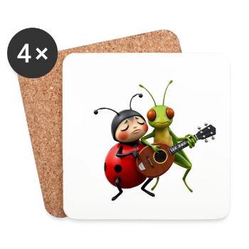 Ladybug and Grasshopper Playing the Mandolin - Coasters (set of 4) - white - Front