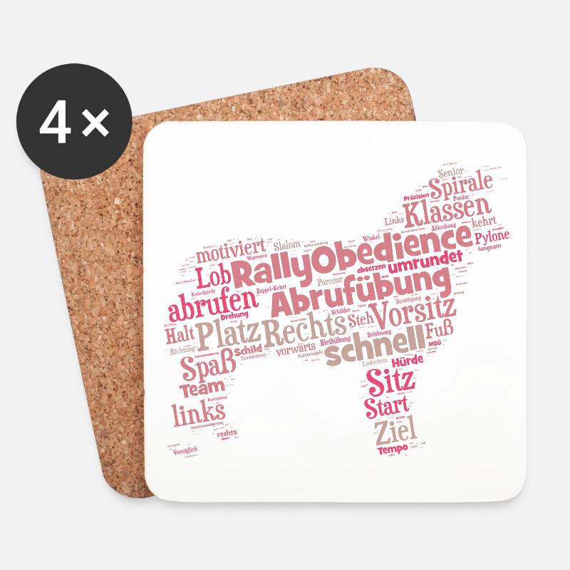 Rally Obedience Wordcloud Border Collie / Aussi - Untersetzer (4er-Set) - Weiß