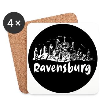 ravensburg,skyline, kreis, scherenschnitt,schwarz - Untersetzer (4er-Set) - Weiß - Vorne