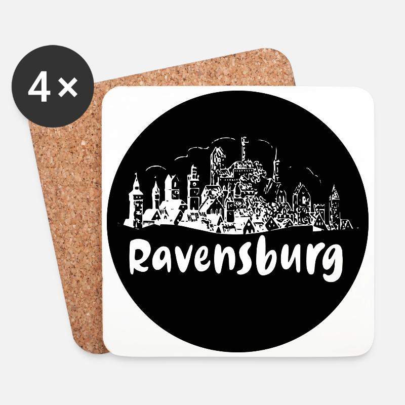 ravensburg,skyline, kreis, scherenschnitt,schwarz - Untersetzer (4er-Set) - Weiß