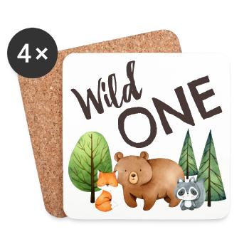 1. Geburtstag Waldtiere Fuchs Bär Waschbär - Untersetzer (4er-Set) - Weiß - Vorne