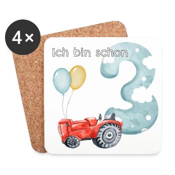 3. Geburtstag Traktor - Untersetzer (4er-Set) - Weiß - Vorne