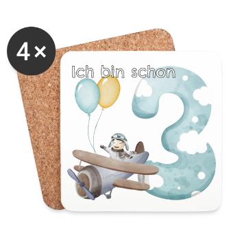 3. Geburtstag Flugzeug Pilot - Untersetzer (4er-Set) - Weiß - Vorne
