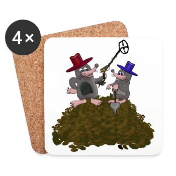 Two moles with detector and spade - Coasters (set of 4) - white - Front