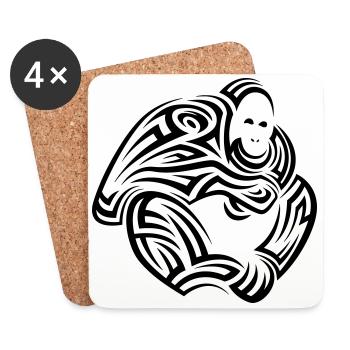 Tatouage tribal d’orang-outan - Dessous de verre (lot de 4) - blanc - Devant