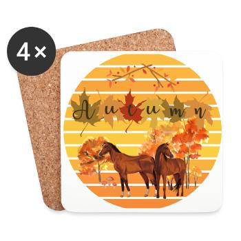 Der Herbst und die Pferde - Autumn - Untersetzer (4er-Set) - Weiß - Vorne