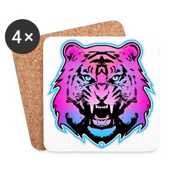 Tigre coloré - 1 - Dessous de verre (lot de 4) - blanc - Devant