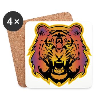 Tigre coloré - 2 - Dessous de verre (lot de 4) - blanc - Devant