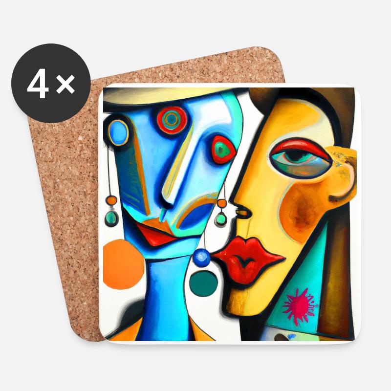 Zwei Gesichter im Style Picassos - Untersetzer (4er-Set) - Weiß
