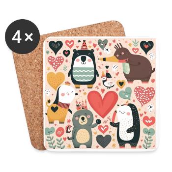 Cartoon Love - Untersetzer (4er-Set) - Weiß - Vorne
