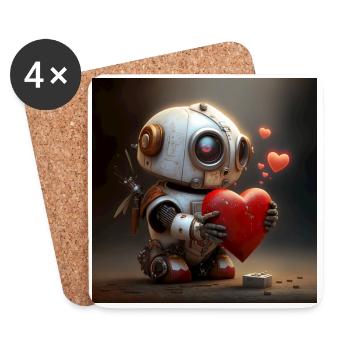 Love Robot - Untersetzer (4er-Set) - Weiß - Vorne