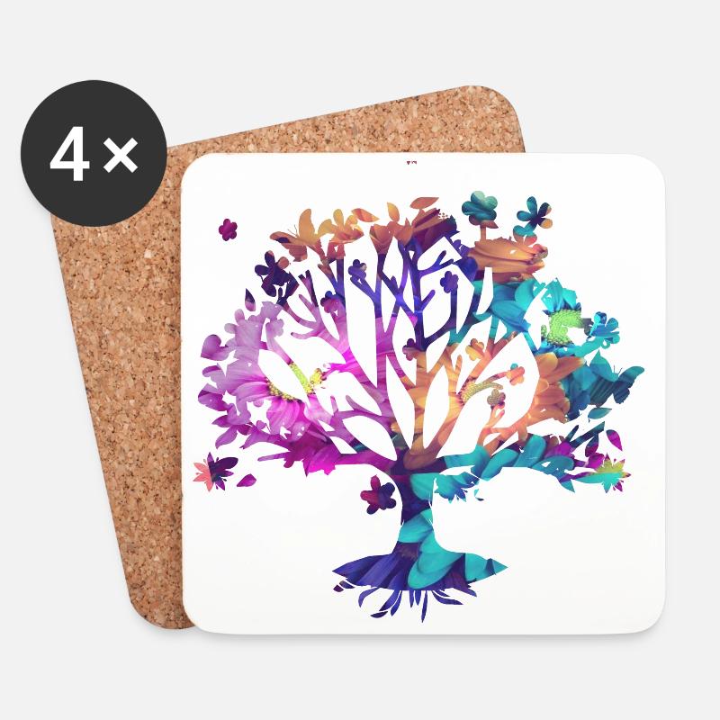 Baum des Lebens ,Lebensbaum,blumen,bunt - Untersetzer (4er-Set) - Weiß