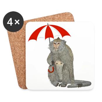 Affe Regenschirm - Untersetzer (4er-Set) - Weiß - Vorne