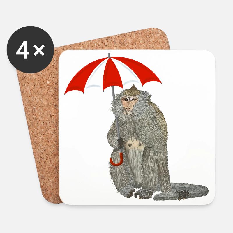 Affe Regenschirm - Untersetzer (4er-Set) - Weiß