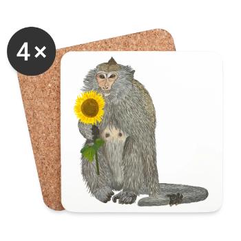 Affe Sonnenblume Makake - Untersetzer (4er-Set) - Weiß - Vorne