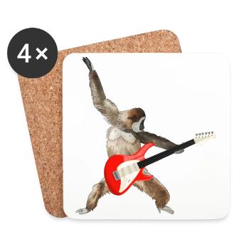 Affe Weißbartgibbon E-Gitarre lets rock - Untersetzer (4er-Set) - Weiß - Vorne
