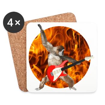 Affe Weißbartgibbon E-Gitarre Feuer lets rock - Untersetzer (4er-Set) - Weiß - Vorne
