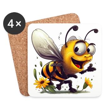 Une abeille amusante recueille le nectar des fleurs - Dessous de verre (lot de 4) - blanc - Devant