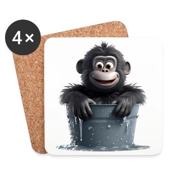 A monkey sitting in a water barrel - Coasters (set of 4) - white - Front