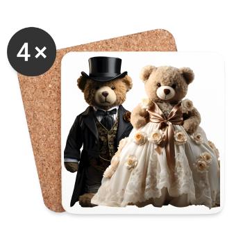 Two happy newlywed bears - Coasters (set of 4) - white - Front
