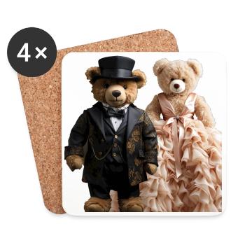 Two teddy bears newly married - Coasters (set of 4) - white - Front