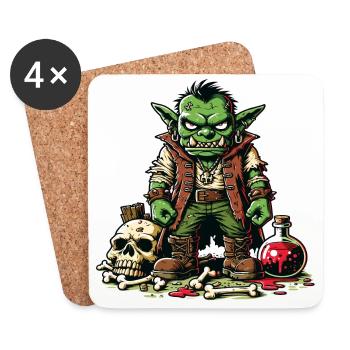 An aggressive cartoon-style goblin - Coasters (set of 4) - white - Front