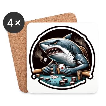 An aggressive shark playing poker. - Coasters (set of 4) - white - Front