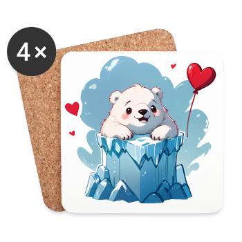 Offrez à ces adorables ours polaires un cadeau de Saint-Valentin - Dessous de verre (lot de 4) - blanc - Devant