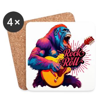 Rockn Roll, Gorilla spielt Gitarre - Untersetzer (4er-Set) - Weiß - Vorne