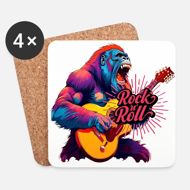 Rockn Roll, Gorilla spielt Gitarre - Untersetzer (4er-Set) - Weiß