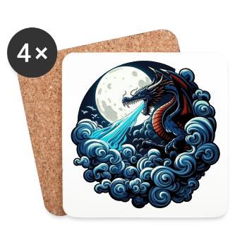Mystischer Drache, der Wasser im Mondlicht spuckt - Untersetzer (4er-Set) - Weiß - Vorne