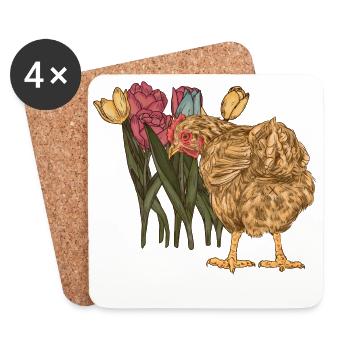 Poule Poulet du jardin printanier Poulet - Dessous de verre (lot de 4) - blanc - Devant