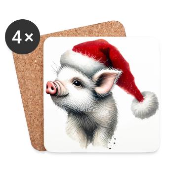 Christmas piglet with Santa hat - Coasters (set of 4) - white - Front
