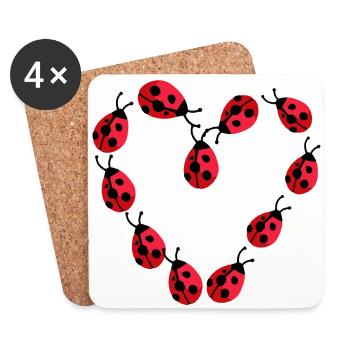 Ladybug Lucky Beetle Heart - Coasters (set of 4) - white - Front