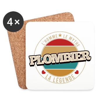 Plombier l'Homme le Mythe la Légende Tshirt cadeau - Dessous de verre (lot de 4) - blanc - Devant