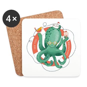 "See you at Bodensee" - Lustiges Motiv mit Oktopus - Untersetzer (4er-Set) - Weiß - Vorne