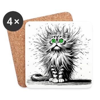 Katze zum Lachen - Untersetzer (4er-Set) - Weiß - Vorne