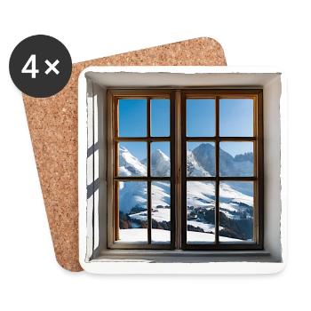 Blick aus dem Fenster Winterlandschaft Berge - Untersetzer (4er-Set) - Weiß - Vorne