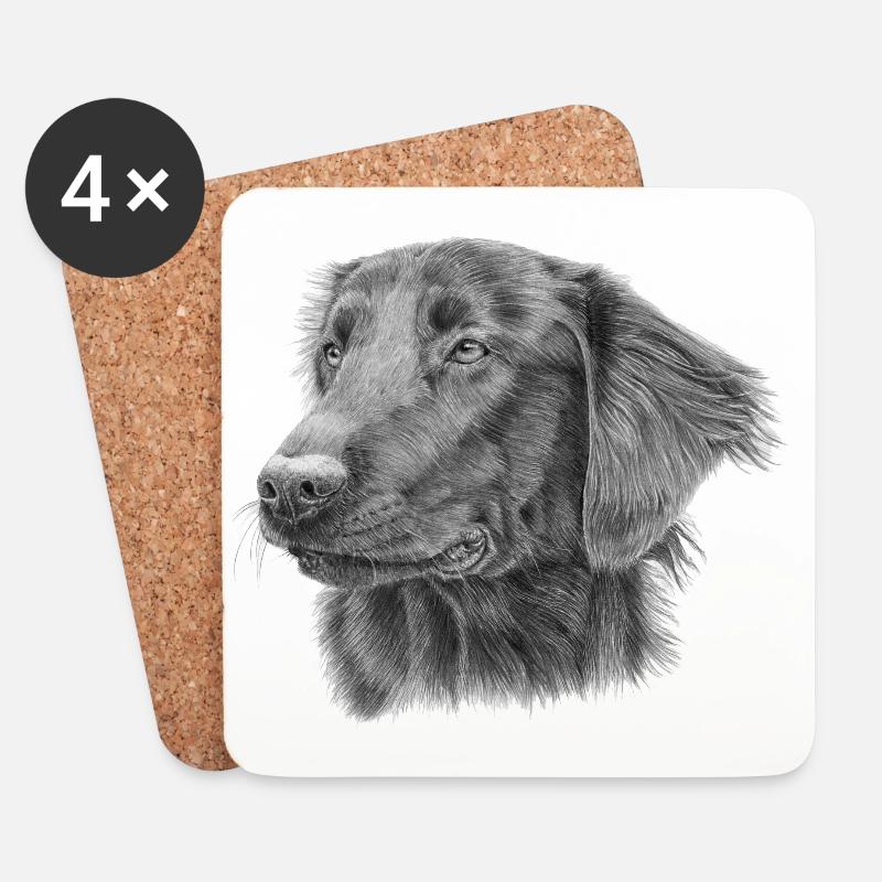 flatcoated retriever bw - Coasters (set of 4) - white