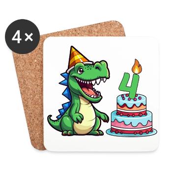 4 Jahre alt Kindergeburtstag Dinosaurier Kuchen - Untersetzer (4er-Set) - Weiß - Vorne