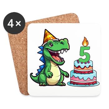Kindergeburtstag Dino T-Rex 5 Jahre alt Geschenk - Untersetzer (4er-Set) - Weiß - Vorne