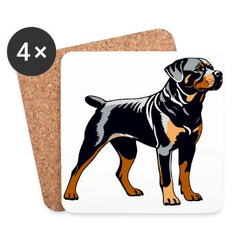 Rottweiler - Autocollant pour chien de compagnie - Dessous de verre (lot de 4) - blanc - Devant