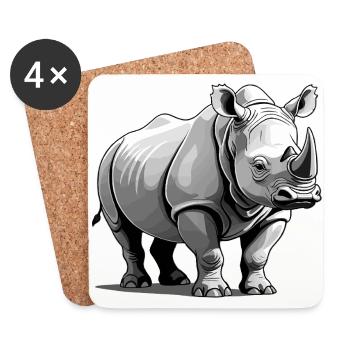 Rhinocéros Nashorn - Autocollant Animal - Dessous de verre (lot de 4) - blanc - Devant