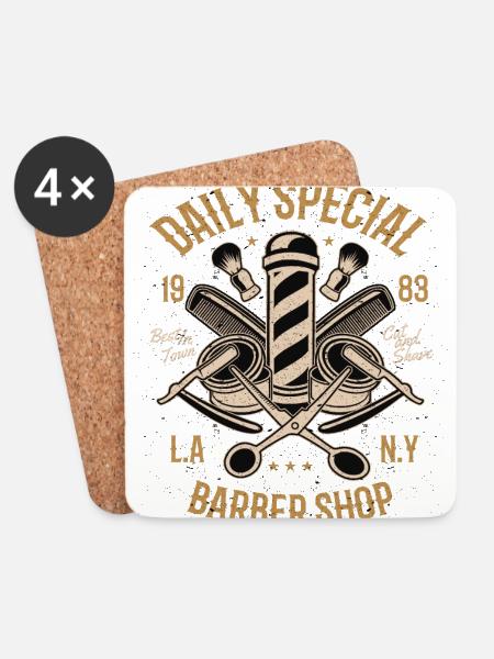 Daily Special Barber Shop - Untersetzer (4er-Set) - Weiß