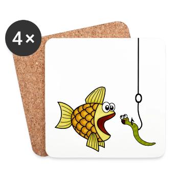 Poisson mange ver, ange - Dessous de verre (lot de 4) - blanc - Devant